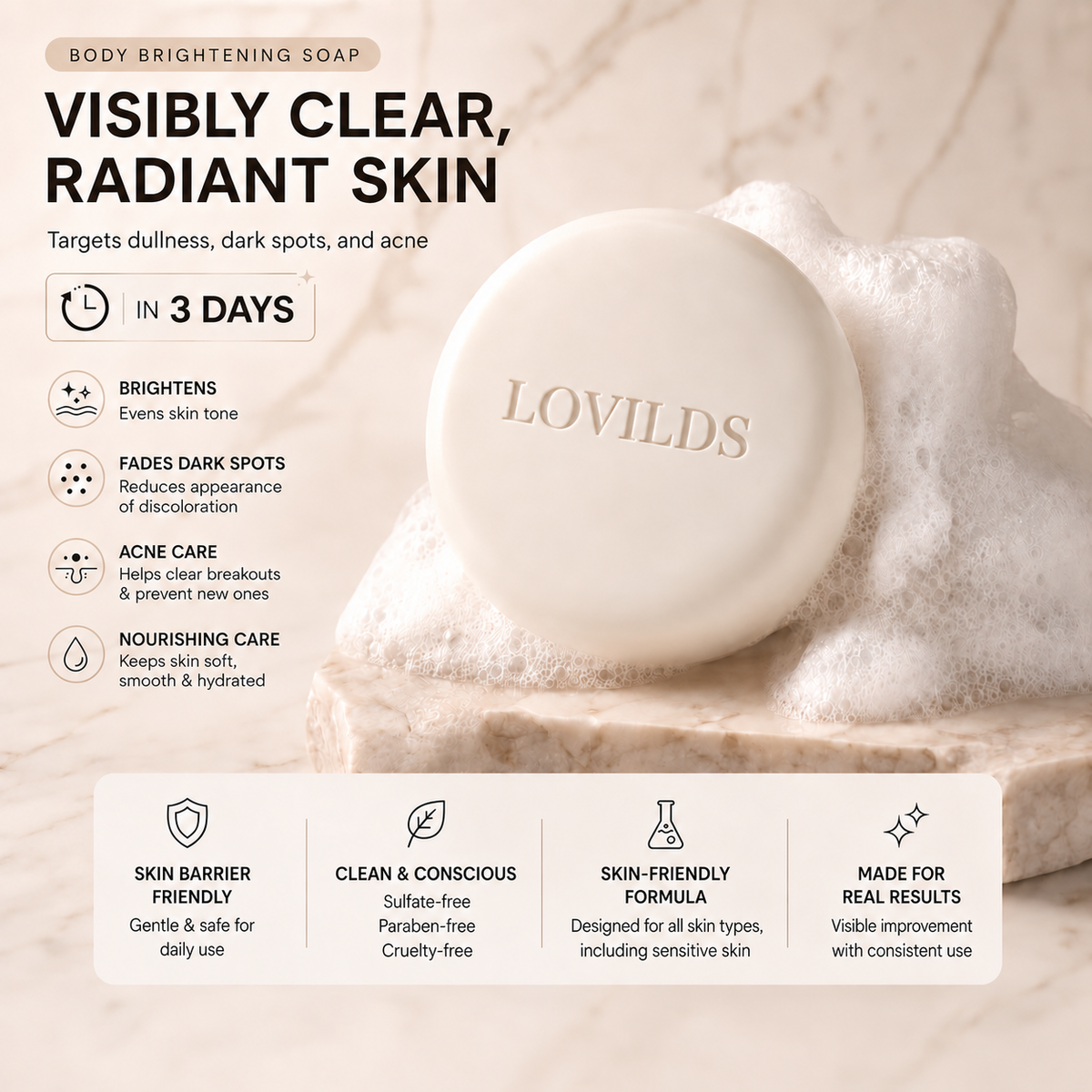 Niacinamide Brightening Soap for Dark Spots, Freckles, Acne Marks & Uneven Skin Tone
