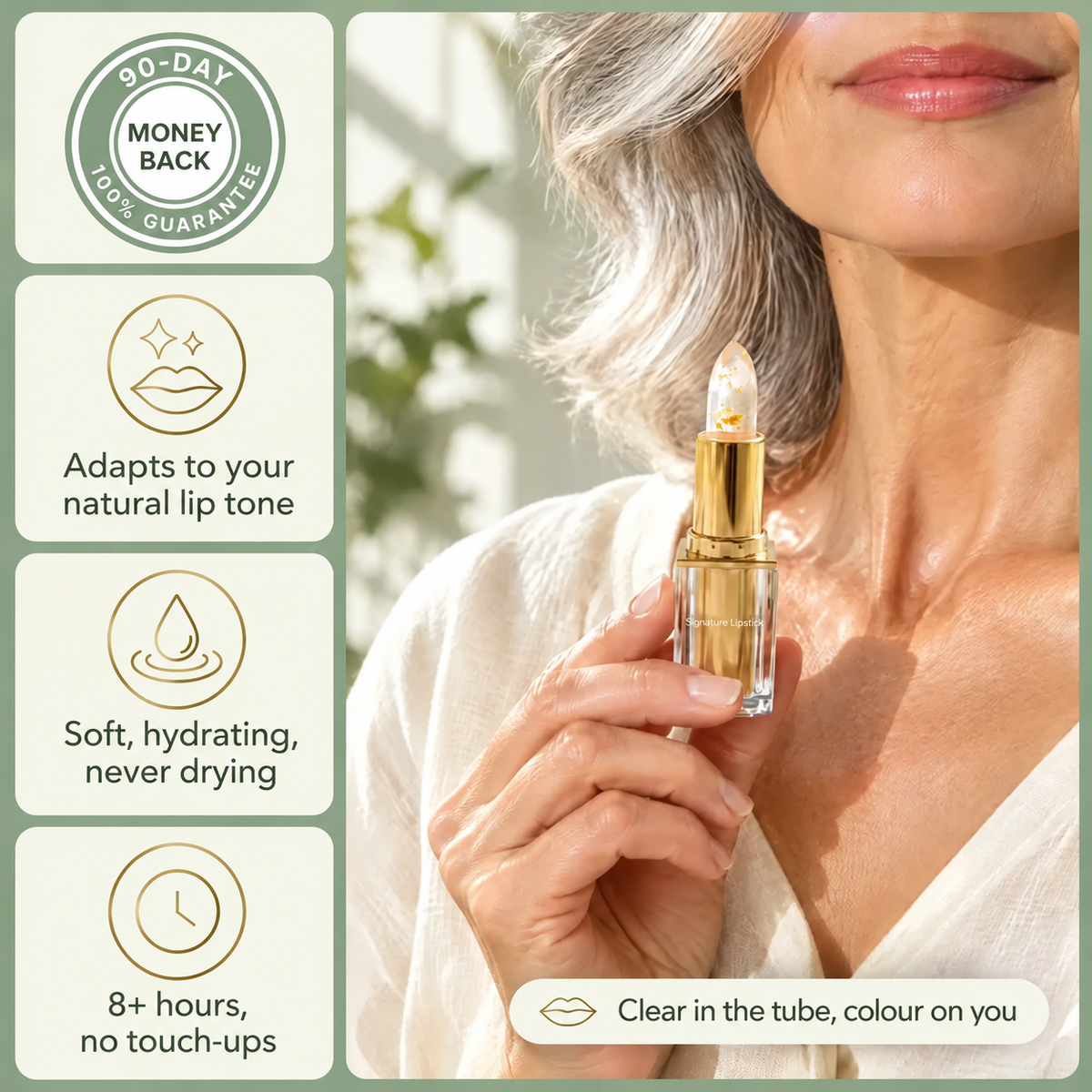 Lipstick for Mature Lips-2-in-1 Color-Adapting Lipstick & Balm