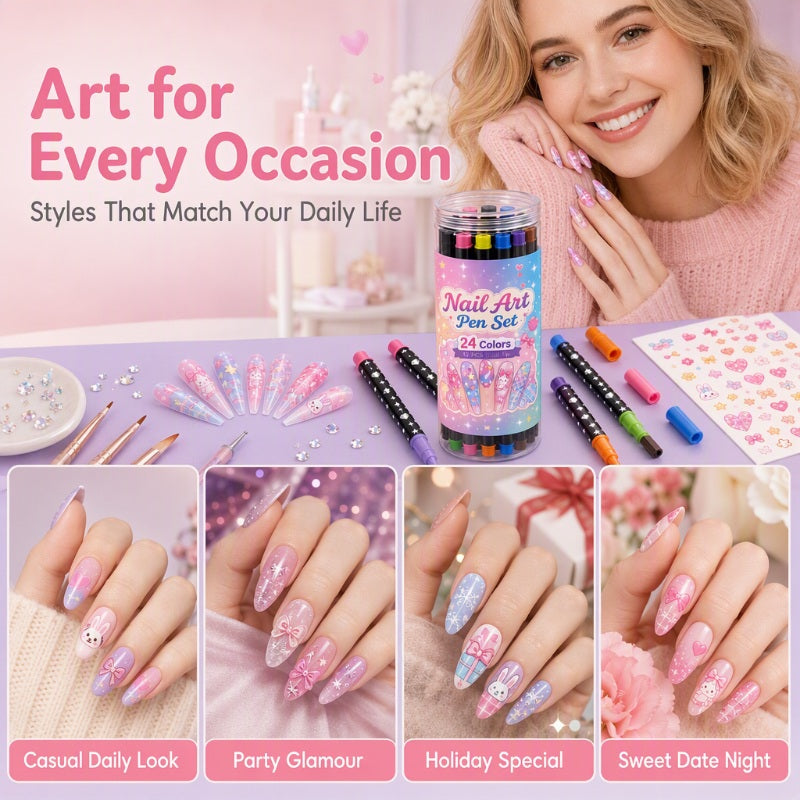 LIMITED‑TIME 50% OFF!  24 Colors Dual Ended Nail Art Pens Set – Creative, Salon‑Quality, Easy DIY