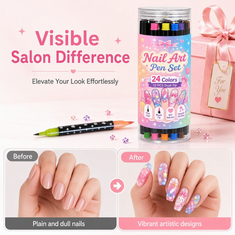 LIMITED‑TIME 50% OFF!  24 Colors Dual Ended Nail Art Pens Set – Creative, Salon‑Quality, Easy DIY