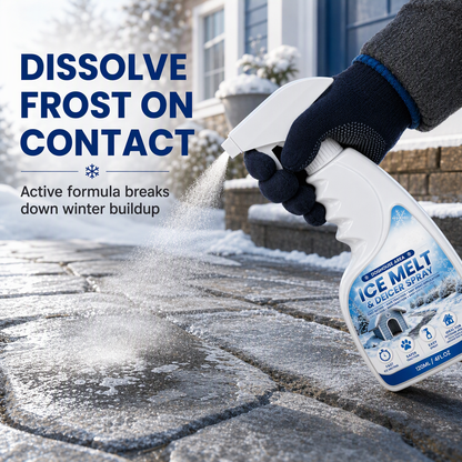 Outdoor De-Icing & Snow Melting Spray – pet-safe, dissolves frost on contact. Clear steps, walkways & patios fast!